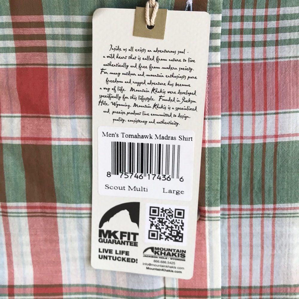 NWT mountain khaki s/s plaid shirt